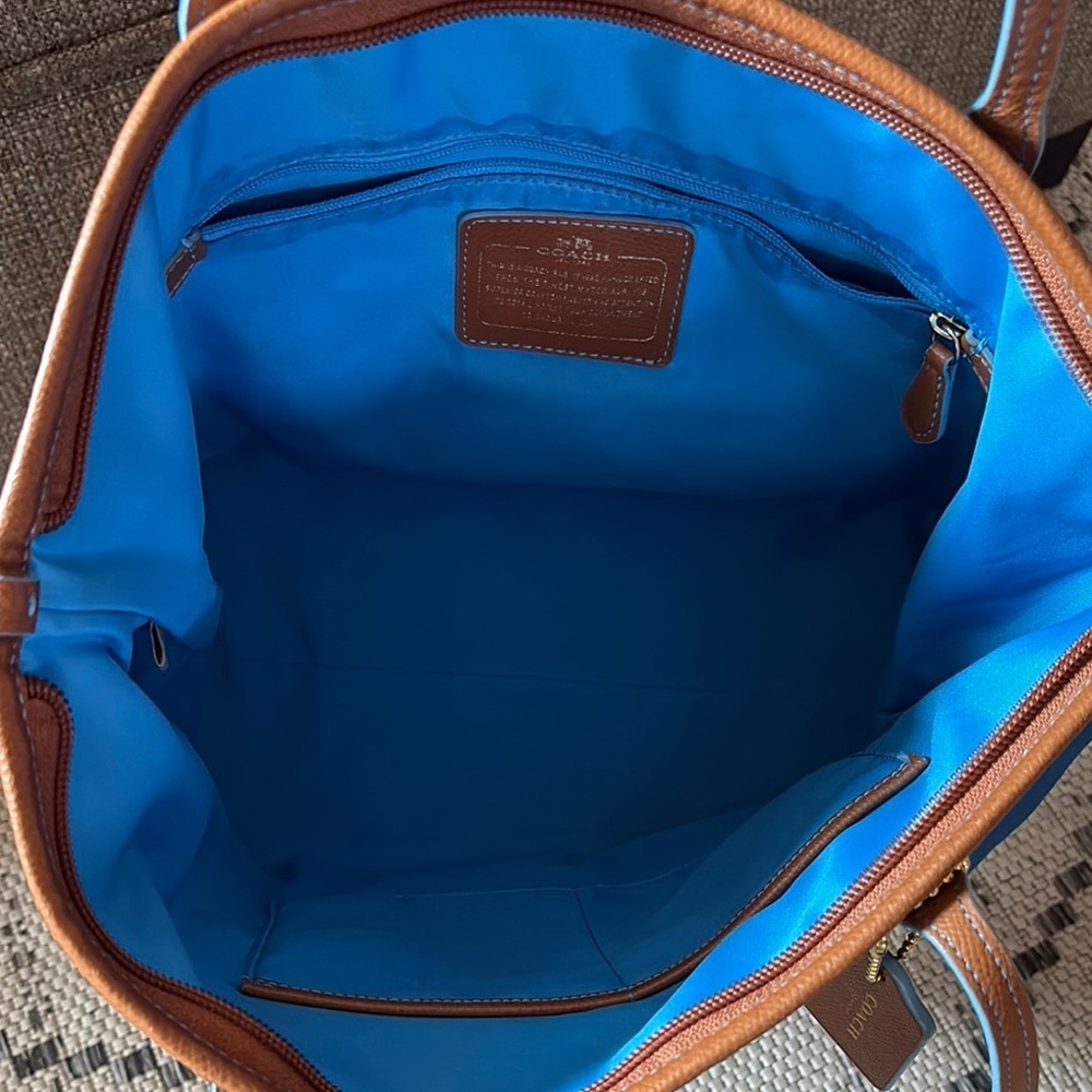 BNWOT Coach Sawyer Blue and Brown Women's Tote Bag Canvas and Leather - Picture 8 of 14